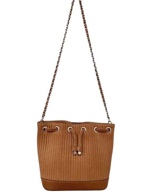 henri bendel Handbags - Henri Bendel #7 Quilted Nappa Leather Drawstring Bucket Bag Cognac Shimmery NEW
